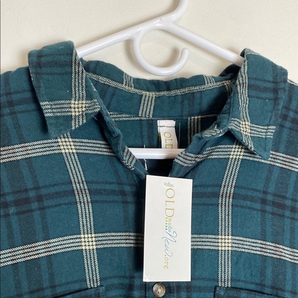 Handcrafted Sewn Green Flannel Denim Sun Print Unique Shirt Size M - Picture 4 of 7